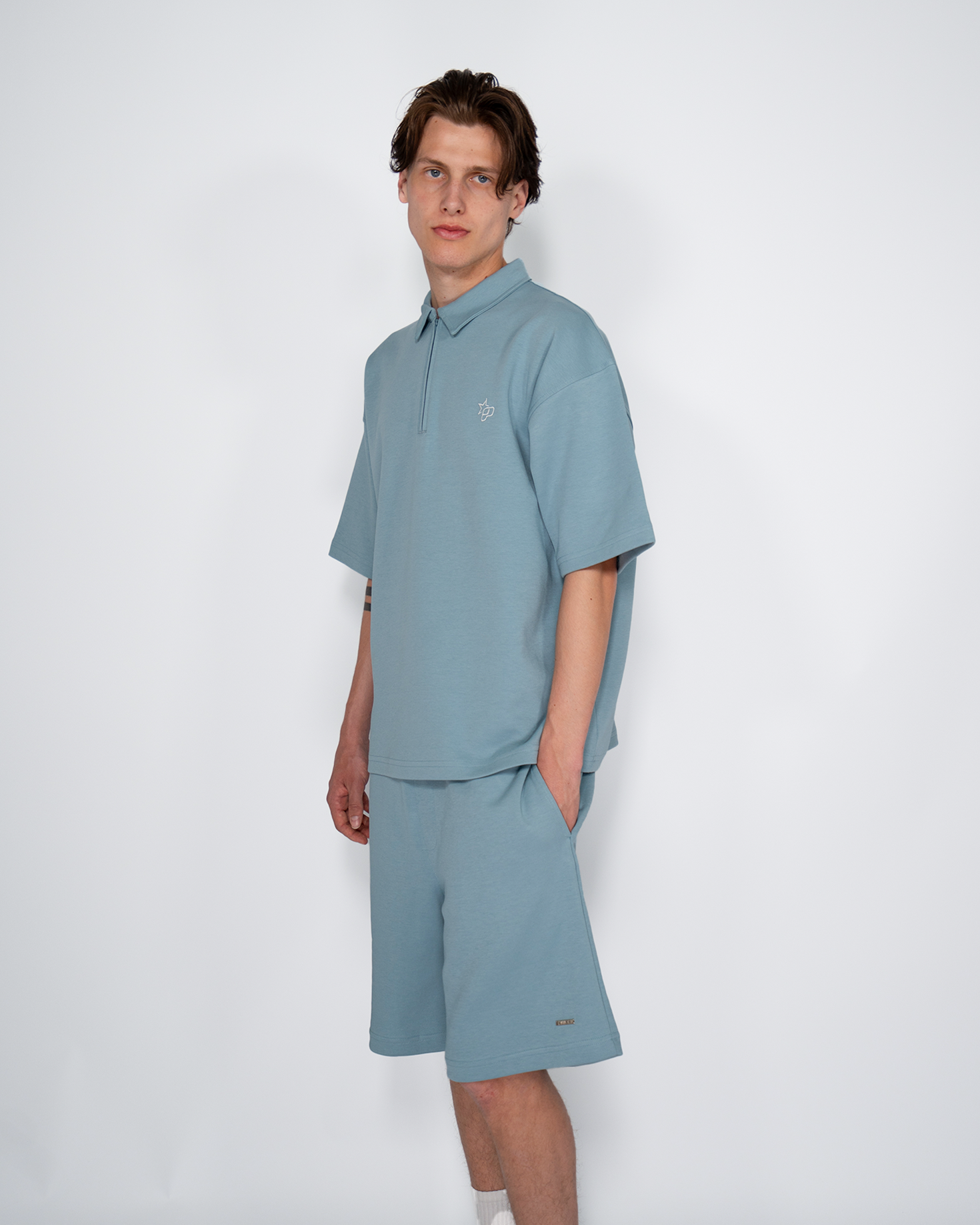 Premium Quarterzip Shirt Soft Blue